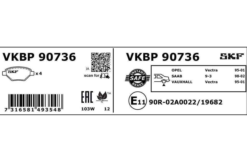 Jogo de 4 pastilhas de travão SKF ref. VKBP 90736